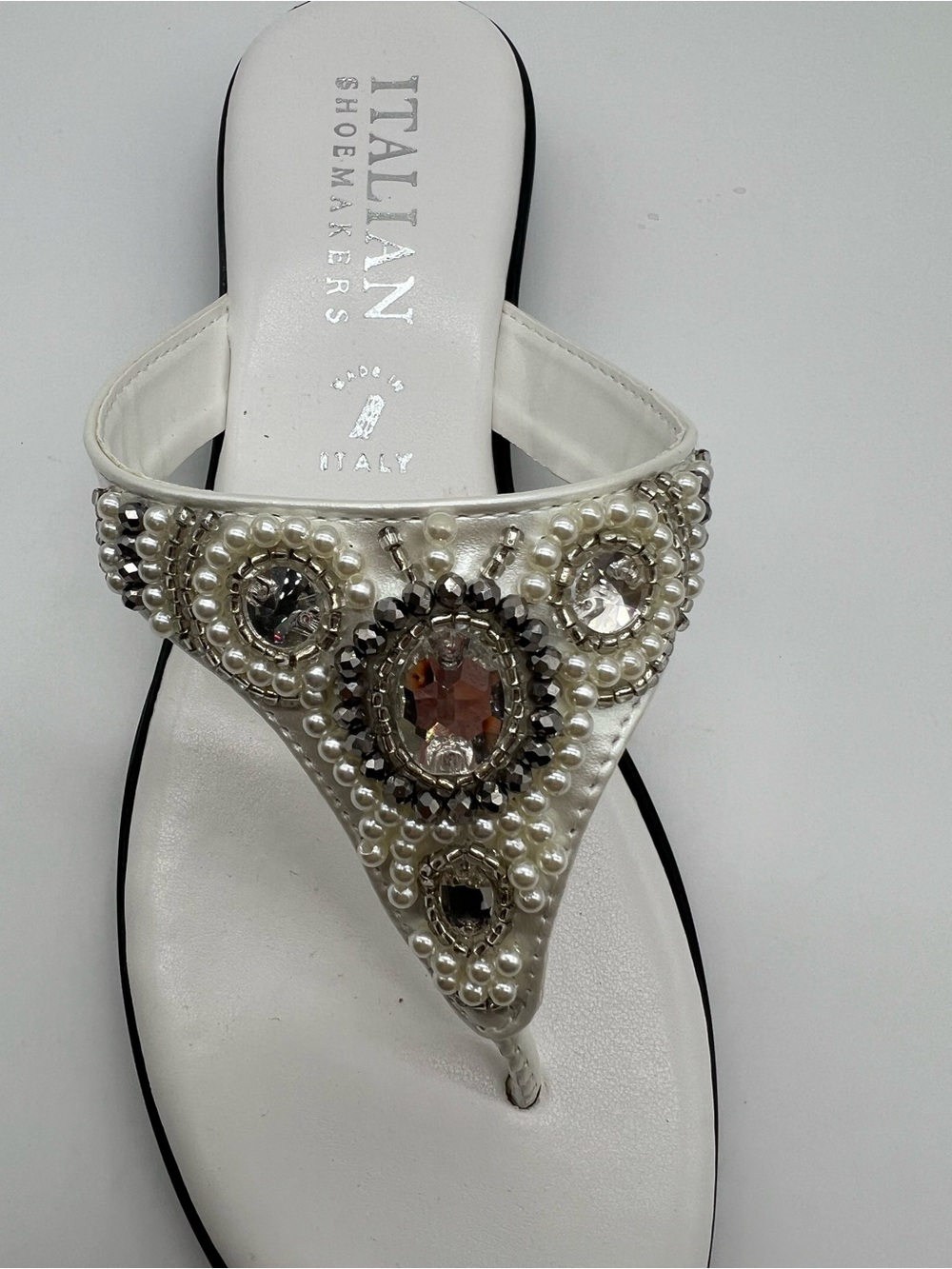 Italian Shoemakers White Embellished Thong Sandals - Picture 5 of 6